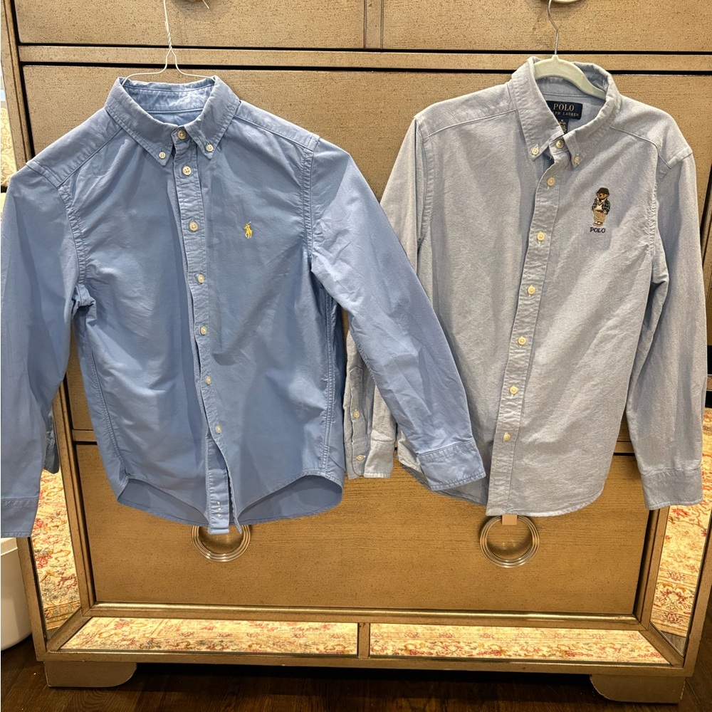 Polo Ralph Lauren Boys Lot of 2 Blue Oxford Button Down Dress Shirts Size 10-12